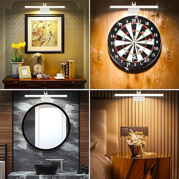 Picture Light,Picture Lights for Wall Cordless,16" Picture Lights with Timer and Dimmable,Battery Wall Lights for Display Gallery Painting Art Frame Portrait-WH