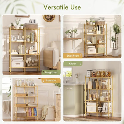 Book Shelf, 4 Tier Bamboo Bookshelf, Tall Bookcase with 8 Open Display Shelves Storage Organizer, Adjustable Bookshelves Standing Shelf Units for Bedroom, Living Room, Bathroom, Home Office