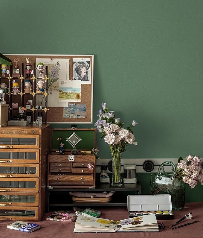HeloHo Solid Green Wallpaper Matte Textured Peel and Stick Wall Paper Modern Self Adhesive Removable Waterproof Contact Paper for Living Room Bedroom Decor 78.7