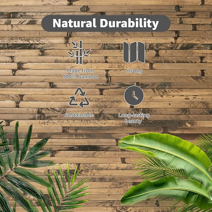 Art3d Natural Bamboo Wall Panel for Interior Wall Decor, Renewable Pole Wrap Wainscoting Paneling for Wall Ceiling Furniture Cabinet Office, 48 x 96 Inch, 2-Pack - Dark Burned