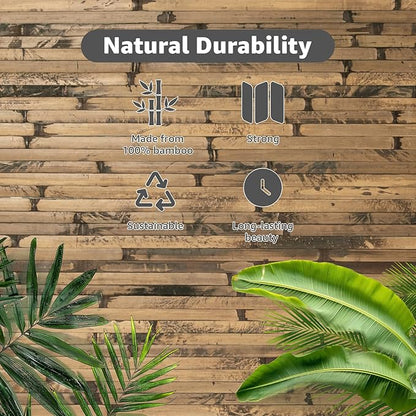 Art3d Natural Bamboo Wall Panel for Interior Decor, Renewable Pole Wrap Wainscoting Paneling for Wall Ceiling Furniture Cabinet Office, 12 x 96 Inch, 2-Pack - Dark Burned
