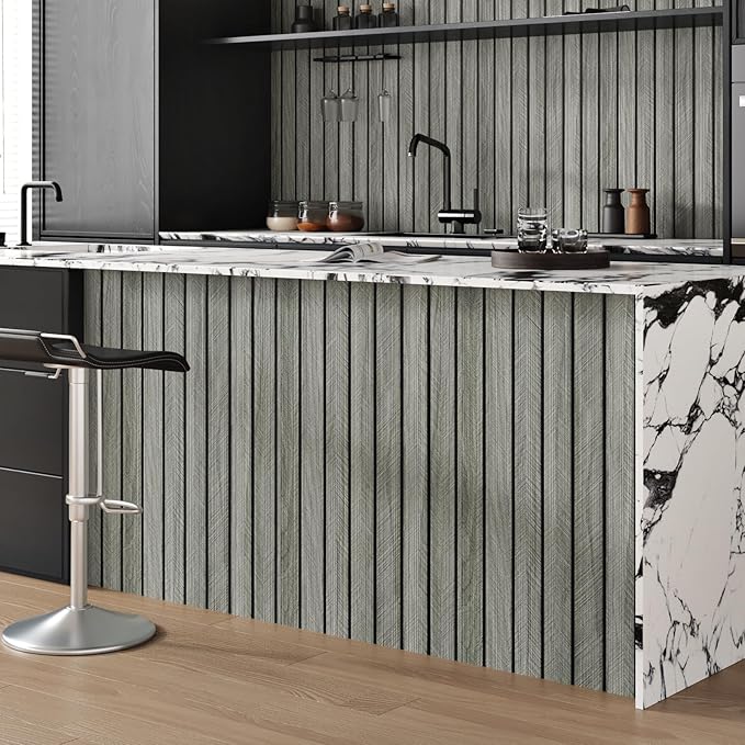 Grey Wood Wall Slat Panels Peel and Stick 3D Fluted Wood Panels for Interior Wall Decor 120" x 12" Self Adhesive Acoustic Wooden Paneling for Bedroom Living Room TV Backgroud Kitchen