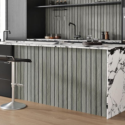 Grey Wood Wall Slat Panels Peel and Stick 3D Fluted Wood Panels for Interior Wall Decor 120" x 12" Self Adhesive Acoustic Wooden Paneling for Bedroom Living Room TV Backgroud Kitchen