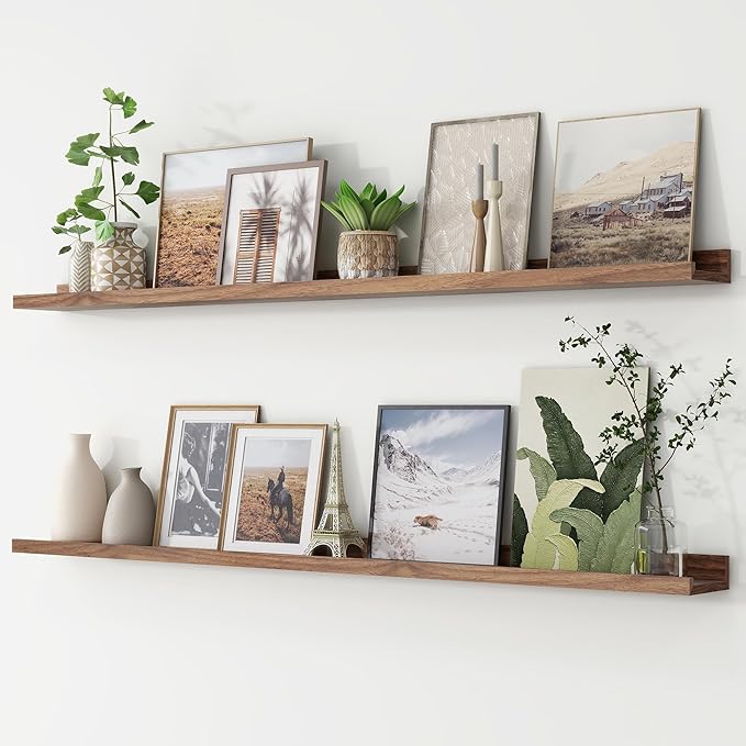 Picture Ledge Shelf, Floating Shelves Set of 2, 56 Inches Long Large Nursery Book Shelves for Toys Storage, Kids Bookshelf Wall Mounted for Living Room Bedroom Decor Books Photo Frames, Walnut