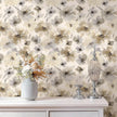 JiffDiff Beige Flower Watercolor Flower Peel and Stick Wallpaper, Honey Wheat Yellow, 17.3x393.7 inch, 48.5 sq ft, Straight Match