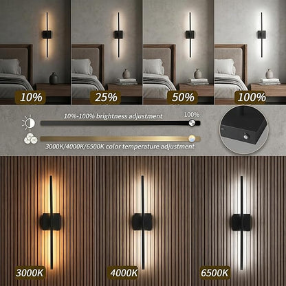 Battery Operated wall Sconce Set of 2 Rechargeable Wireless Cordless 12000ma 360° Rotation Large wall Lights lamp Modern Decor Linear Long Metal Black 28"