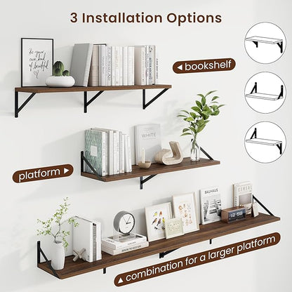 Axeman Deep Floating Shelves | 36 Inch Walnut Wall Shelves Set of 2 | 10 Inch Deep Wood Floating Shelves for Wall | 36" W x 10" D Walnut Shelves for Living Room Bathroom Kitchen