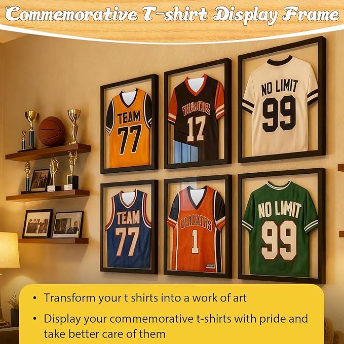 2 Pack T Shirt Display Frame, 15'' X 15'' Black Imitation Wood T Shirt Frame with 98% UV Protection Acrylic, 1