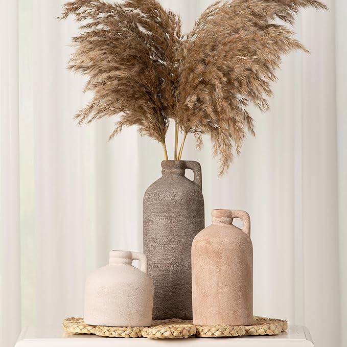 Ceramic Vase Home Table Decor - Flower Vase Set of 3 Living Room Kitchen Decorations Farmhouse Modern Rustic Vases Decorative Centerpiece for Shelf Bedroom Office Bathroom Dining Coffee Desk