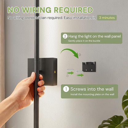 L LOHAS LED Battery Operated Wall Sconces Set of 2, Battery Wall Sconce 10000mAh, Black Rechargeable Sconces 6000K, 28.3 Inch Wireless Wall Lights, Sconce Wall Decor for Bedroom, Living Room