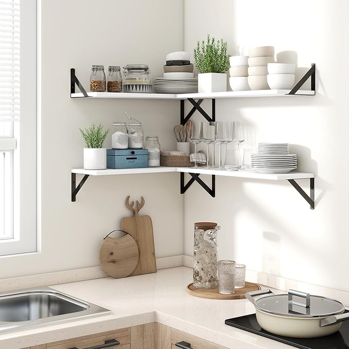 Axeman 55 Inch Floating Shelves | 8 Inch Deep White Wall Shelves Set of 2 | 55