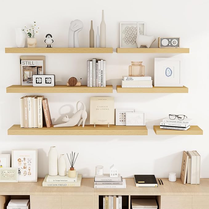 72 Inch Floating Shelves, 3D Textured Wood Grain, 72