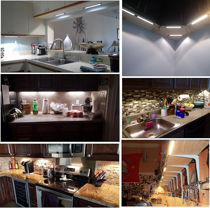 AIBOO LED Under Counter Light Rigid Bar Kit, Plug in Corded 12V LED Under Cabinet Lighting Dimmable with Switch for Counter Shelf Showcase Display Lighting (6 Panels,Daylight White)