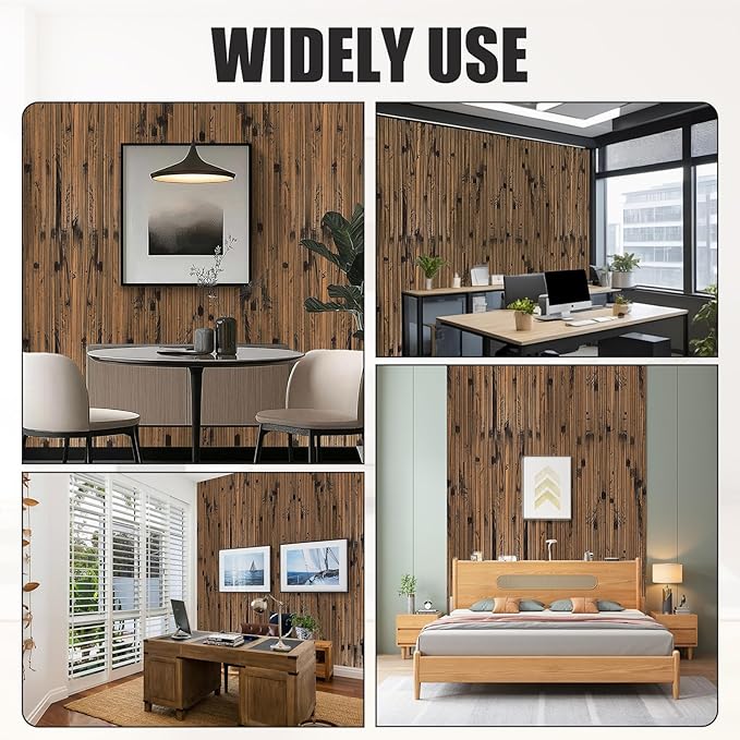 FONUNO Bamboo Wall Panel for Interior Decoration Bamboo Pole Wrap Roll Natural Wainscoting Paneling Decorative Wall Slat Covering for Living Room, Bedroom, Office (48 Inch x 96 Inch, Dark Burned)