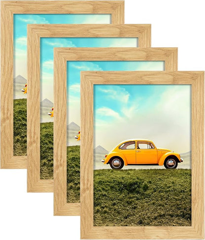 4x6 Picture Frame, Composite Wood Photo Frame with Perspex Glass for Vertical or Horizontal Tabletop Wall Display for Photos, Paintings, Posters, Artwork, Birthday Christmas Gift, Set of 4