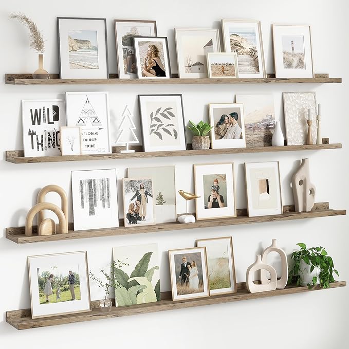 72 Inch Wall Shelves Set of 4, Modern Picture Ledge Shelves with Lip, Long Large Nursery Book Shelf for Toys Storage, Kids Bookshelf, Wall Mounted Living Room Bedroom Decor Frames