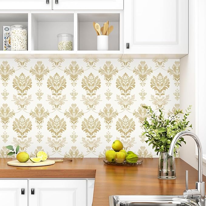 Vintage Symmetry Wallpaper Peel and Stick Beige Floral Wall Paper Boho 17.5