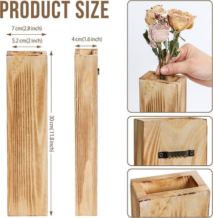 Wooden Wall Planter Set of 3 - Modern Home Decor for Living Room, Bedroom, Bathroom - Walnut Finish Planter for Dried Flowers, Faux Greenery, Indoor Plants