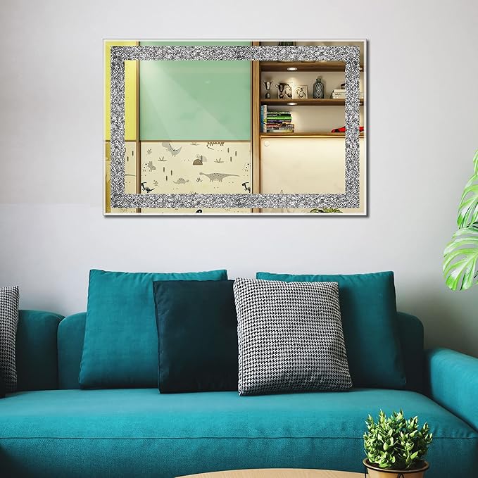 Ruomeng Wall Mirror Rectangular Crystal Crush Diamond Mirror for Home Decoration Accent Mirror for Bathroom, Entryway and Bedroom, 24