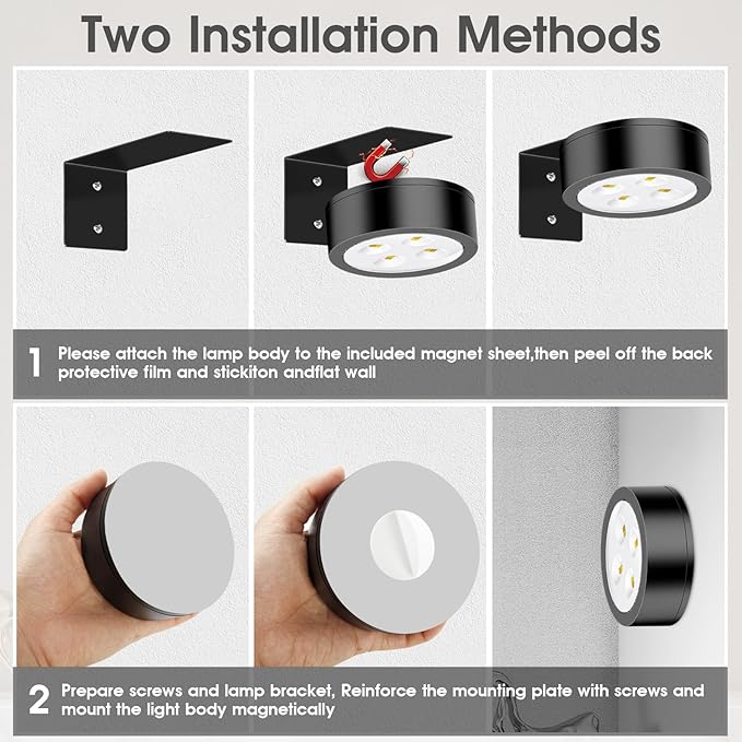 Picture Lights for Wall, 3 Lighting Modes Magnetic Art Display Light,Rechargeable Battery Operated Led Painting Light with Remote Control Dimmable & Timer,3Pack Black