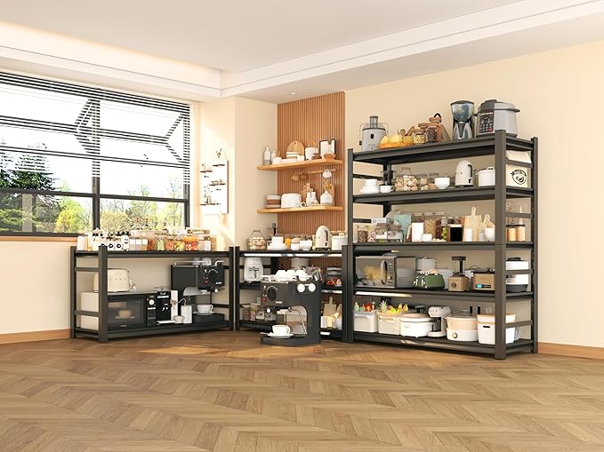 5-Tier Storage Shelves for Kitchen, Metal Stand Rack with Storage, Kitchen Island with Storage Shelf, Microwave Stand 72”H*48”W*24”D, Free Standing Storage Shelf Rack, with Railings