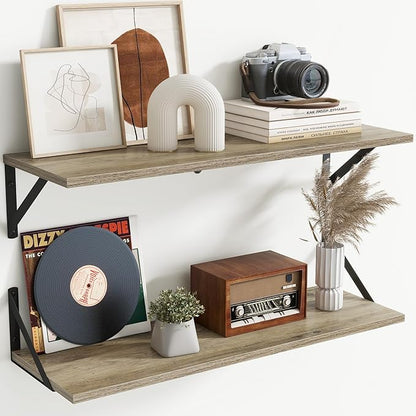 Floating Shelves with Black Metal Brackets Set of 2,30" Wx8 D Wall Mounted Shelves Floating Bookshelf,Hanging Storage Shelf for Living Room,Bedroom,Bathroom,Office,Grey