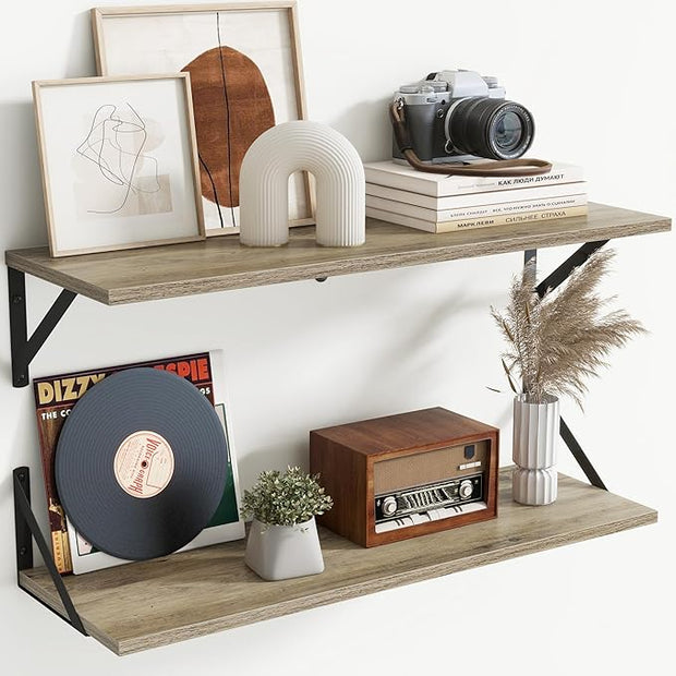Floating Shelves with Black Metal Brackets Set of 2,30" Wx8 D Wall Mounted Shelves Floating Bookshelf,Hanging Storage Shelf for Living Room,Bedroom,Bathroom,Office,Grey