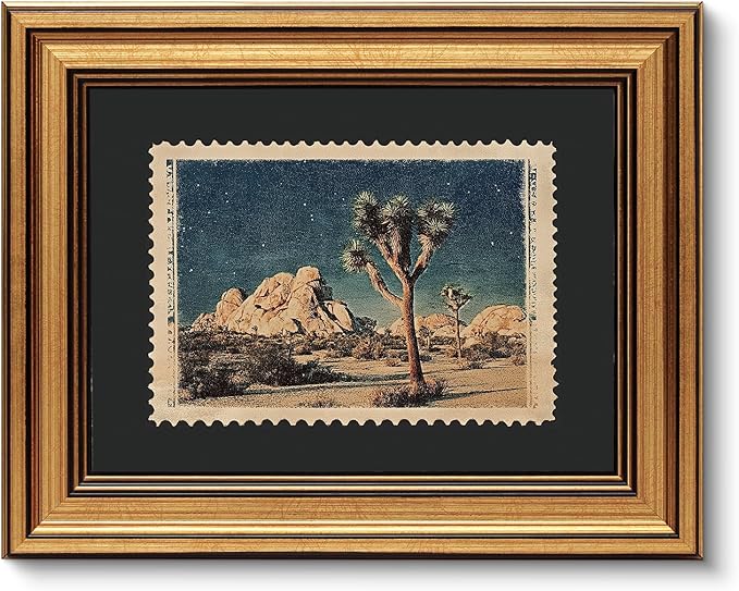 VIYYIEA Gold Framed Art Prints,8x10Inch, Desert Joshua Tree Vintage Art Painting, Southwest Travel Stamp Decor for Living Room Shelf, National Park Canvas Picture