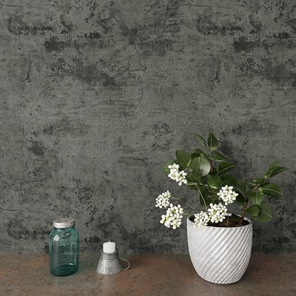 VaryPaper 15.7''x315'' Industrial Cracked Concrete Wallpaper Peel and Stick Grey Concrete Contact Paper for Countertops Waterproof Self Adhesive Vinyl Cement Removable Wallpaper for Bathroom Bedroom
