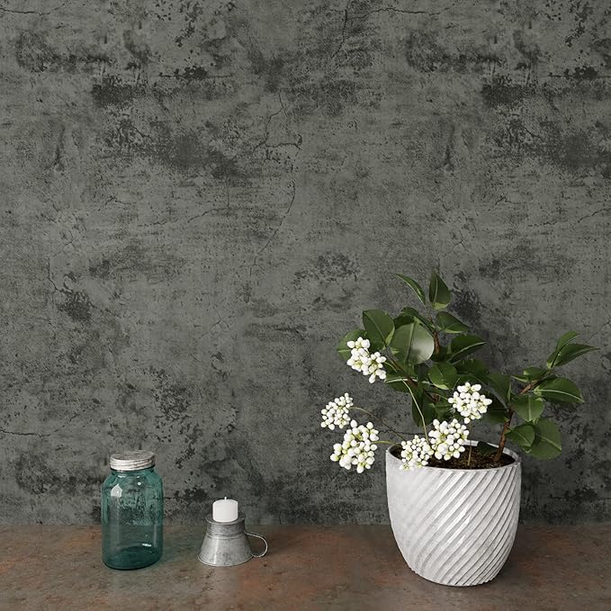VaryPaper 24"x160" Industrial Weathered Concrete Wallpaper Peel and Stick Grey Cracked Cement Wallpaper for Bedroom Accent Walls Removable Self Adhesive Vinyl Limewash Contact Paper for Countertops