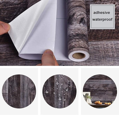WENMER Grey Wood Peel and Stick Shiplap Self Adhesive Wallpaper - 17.71" x 236" Wood Plank Wallpaper for Countertop, Cabinet, Shelf, Drawer, Wall, Door