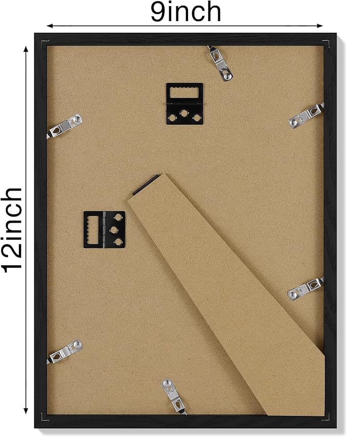 Vittanly 9x12 Picture Frames Set of 4, Display Pictures 6x8 with Mat or 9x12 without Mat, Gallery Wall Frame Set for Wall Mounting, Engineered Wood with Shatter Resistant Plexiglass, Black