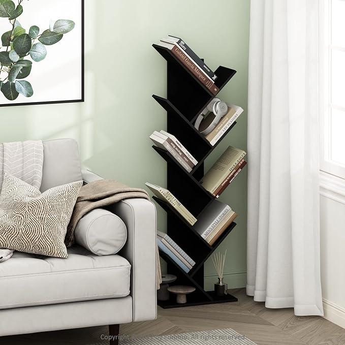 Furinno TREE Book Shelf, 9-Tier Bookshelf, Tree Bookcase with Angled Open Shelf, 8.4