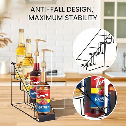 Mustry Coffee Syrup Rack for Coffee Bar Accessories, Fits with Torani and Monin Syrup, Coffee Bar Organizer Holds 4 Bottles