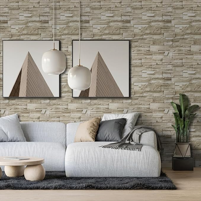 Stone Brick Wallpaper Peel and Stick, Brick Contact Paper for Kitchen Backsplash, Removable Self Adhesive Faux Stone Brick Wallpaper for Living Room Fireplace Accent Wall 17.71" X 118"