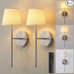 Wall Sconces Battery Operated Set of Two, Small Rechargeable Wall Lights with Remote, 5200mAh Fabric Shade Cordless Wall Lamp for Bedroom, Hallway, Living Room, Dining Room, Picture (Silver)