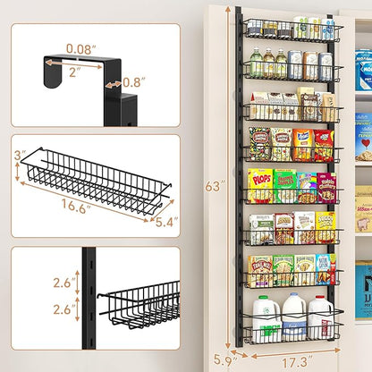 MIAOLI Over the Door Pantry Organizer, 8-Tier Adjustable Spice Rack Cabinet Door Shelves, Hanging Seasoning Organizer for Kitchen Bathroom, Laundry Room Organization, Black