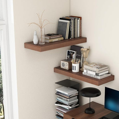 30 Inch Floating Shelves | 12 Inch Deep Walnut Floating Shelves Set of 2 | 30" W x 12" D Rustic Wood Shelves for Wall | Deep Walnut Shelves for Living Room Bathroom Laundry Room Kitchen