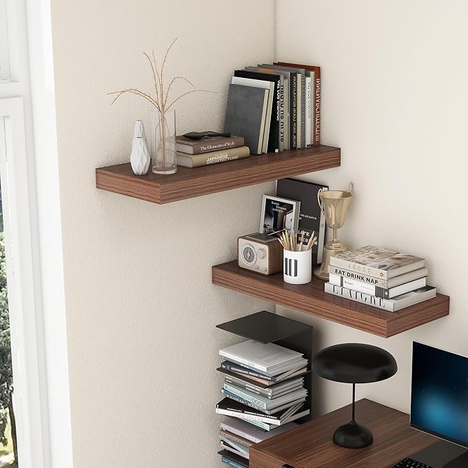 30 Inch Floating Shelves | 12 Inch Deep Walnut Floating Shelves Set of 2 | 30