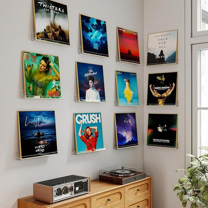 12 Pack Vinyl Record Shelf Wall Mount, 12-Inch Clear Acrylic Album Storage Holder, Floating Display Shelves for Wall Decor, Magazine Shelf, Kids Bookshelf, Suitable for Bedroom, Living Room