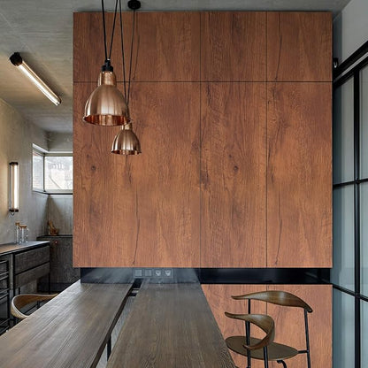 Decoroom Contact Paper 23.6" X 236" Removable Vinyl Film Red Brown Wood Grain Contact Paper Textured Self-Adhesive Shelf Panel Decorative Wall Liner Apply for Old Furniture Kitchen Cabinets.