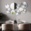 Hicarer 9 Pcs Silver Wall Decor Metal Home Decor Metal Wall Decorative Circle Plates Mirror Modern Round Accent Wall Art Sculpture Decor Hanging Decorations for Living Room Office Bedroom Kitchen