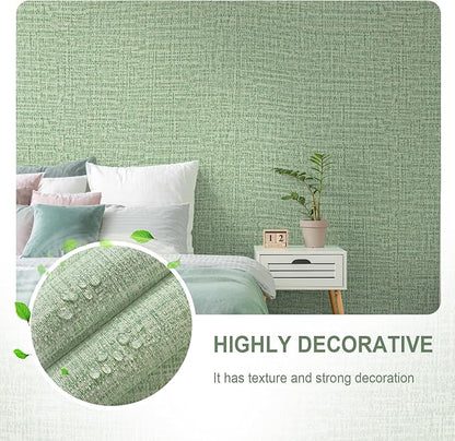 Guvana Grasscloth Peel and Stick Wallpaper Green Textured Contact Paper Modern Removable Self Adhesive Wall Paper Thicken Fabric Faux Linen Wallpaper for Bathroom Kitchen Countertop 78.7inx15.7in
