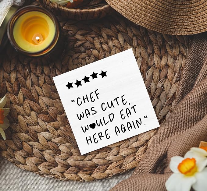 Black White Kitchen Decor Sign, Chef Was Cute Would Eat Here Again Signs Black, Cute Preppy Kitchen Wood Sign Home Decor For Girly Dining Room Restaurant