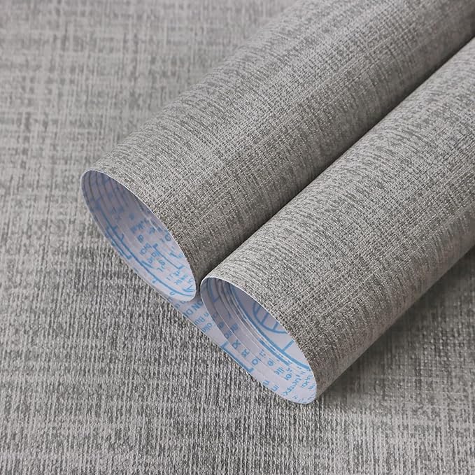 Guvana Grasscloth Peel and Stick Wallpaper Grey Textured Contact Paper Modern Removable Self Adhesive Wall Paper Thicken Fabric Faux Linen Wallpaper for Bathroom Living Room Cabinets 78.7inx15.7in