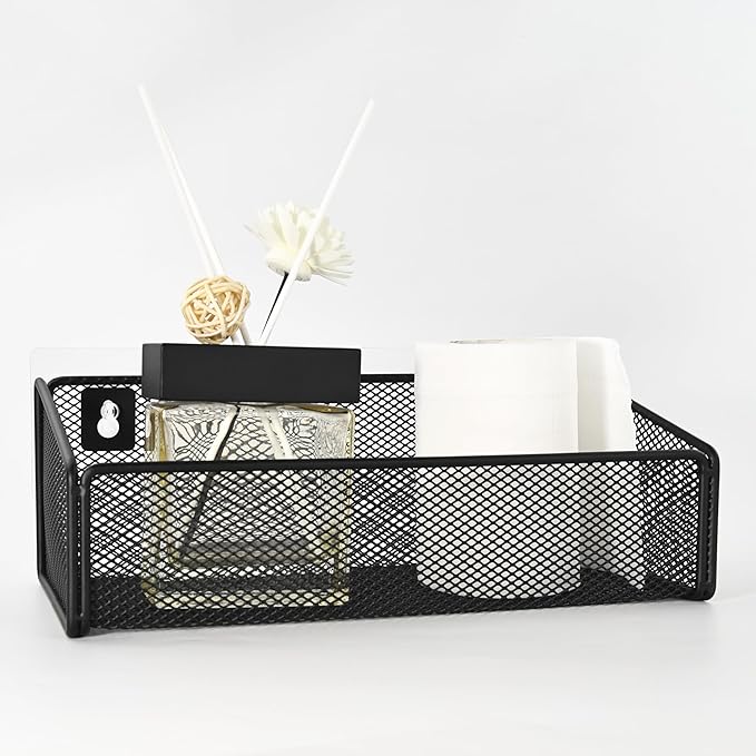 Bathroom Shelf Over Toilet Storage Basket,Toilet Beside Floating Shelf Mesh Metal Wall Mounted Shelves for Home Organization & Decor Essentials,Kitchen/Living Room Shelves (White)