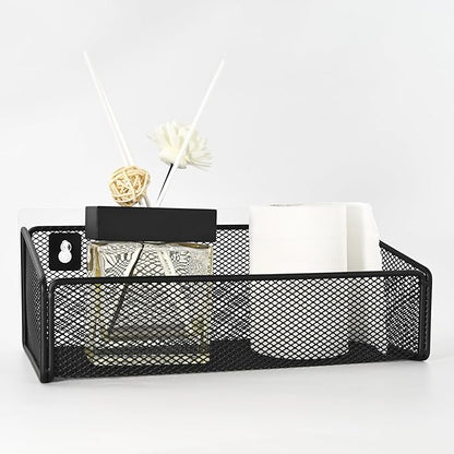 Bathroom Shelf Over Toilet Storage Basket,Toilet Beside Floating Shelf Mesh Metal Wall Mounted Shelves for Home Organization & Decor Essentials,Kitchen/Living Room Shelves (Black)