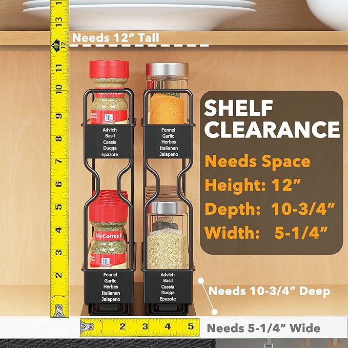 SpaceAid Pull Out Spice Rack Organizer for Cabinet, Heavy Duty Slide Out Seasoning Kitchen Organizer, Cabinet Organizer, with Labels, 5.2