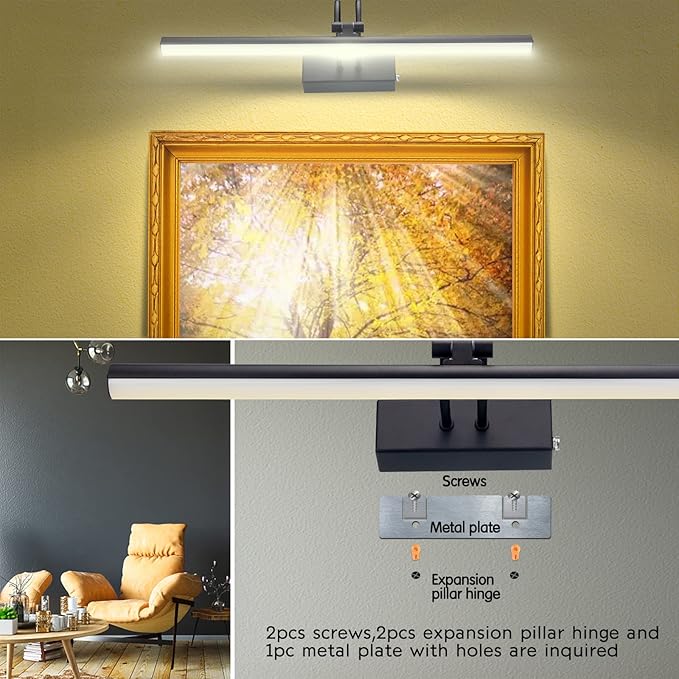 Picture Light,Picture Lights for Wall Cordless,16" Picture Lights with Timer and Dimmable,Battery Wall Lights for Display Gallery Painting Art Frame Portrait-Black