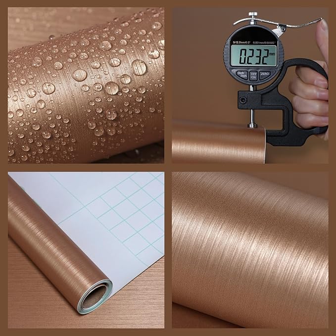 wishFIRE Brass Peel and Stick Wallpaper 15.7"×472" Metallic Textured Contact Paper Modern Waterproof Wallpapers Removable Self Adhesive Vinyl DIY Decor Wall Paper for Bedroom Kitchen Cabinets Fridge